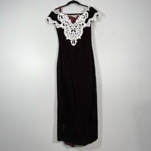 VTG Jessica McClintock Bridal Dress Womens 8 Burgundy Velvet Lace Victorian 80s
